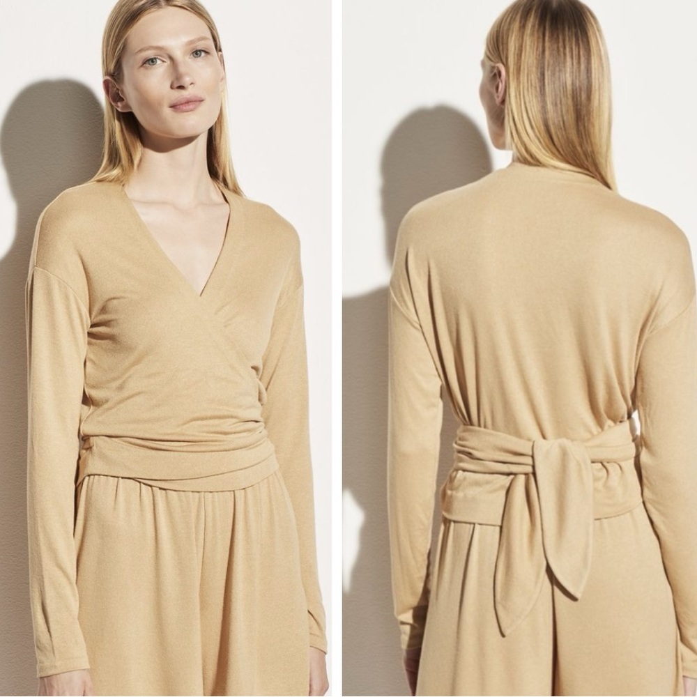 VINCE Lounge Wrap Vneck Long Sleeve Rayon Sweater Cardigan Top